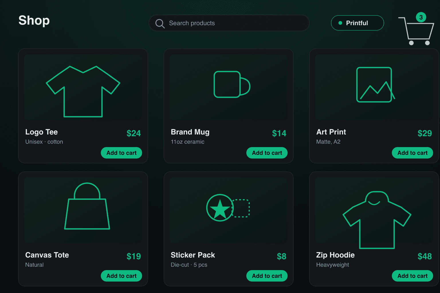 Online store built with DirectoryLaunch — a storefront grid beside a product buy box
